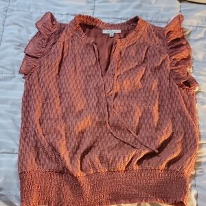 Chic Ruffled Sleeve Blouse - Rust